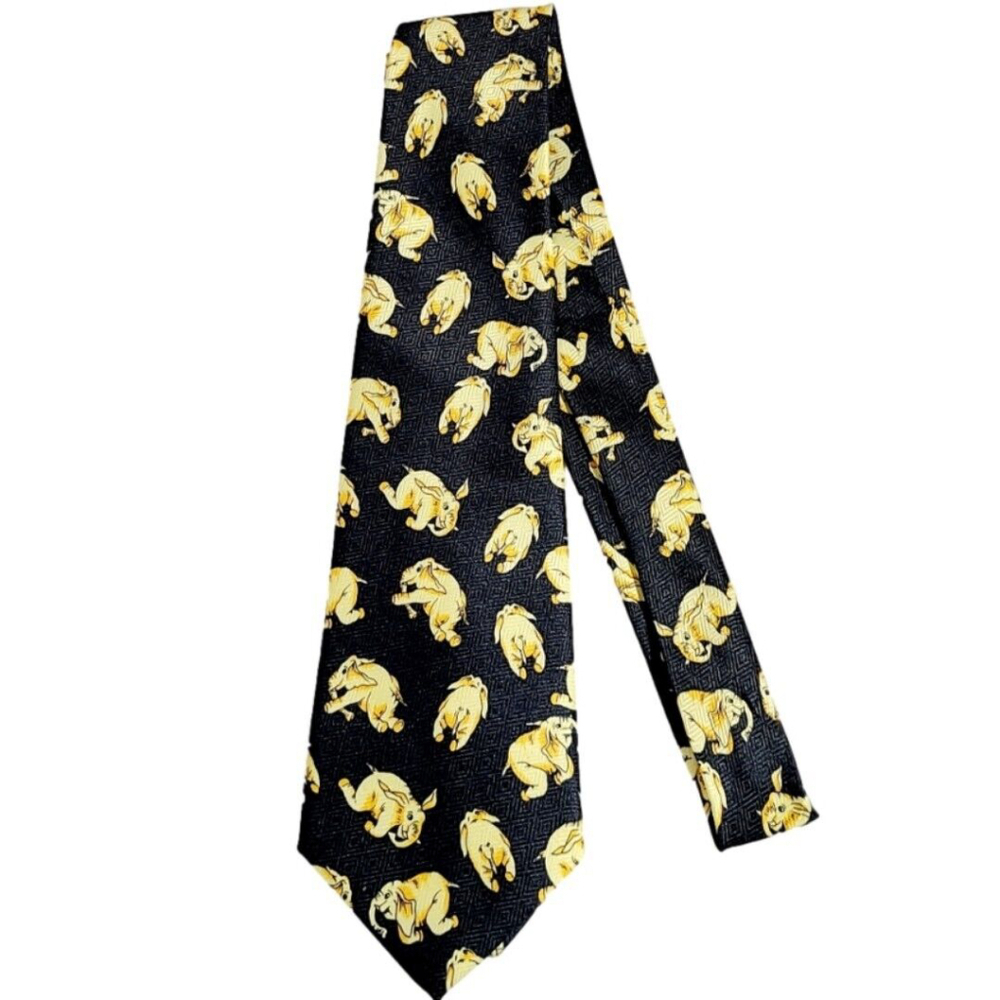 ELEPHANTS All Over Tie Yellow & Black GOP Election Wear